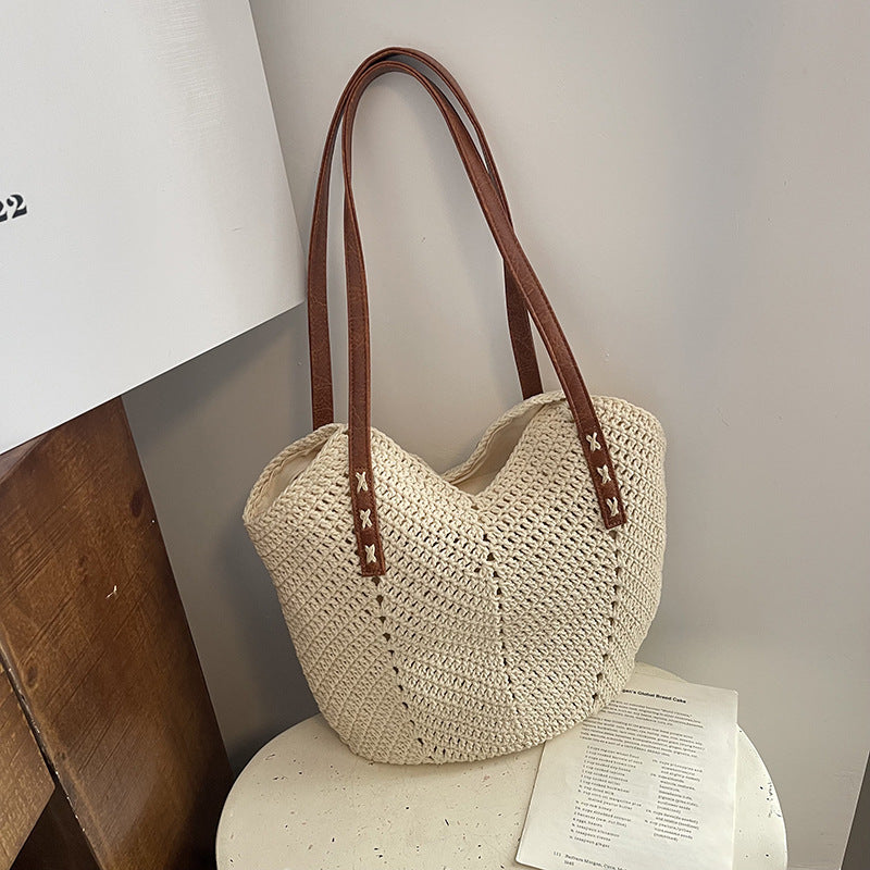 Women's Cotton Thread Woven Straw Vacation Style Beach Bags