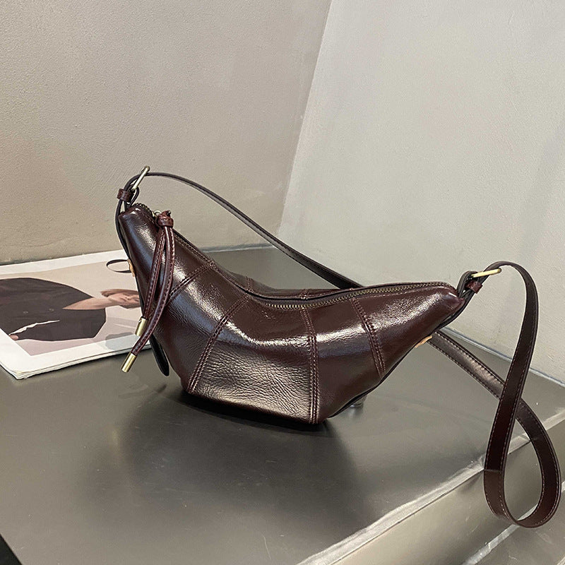 First Layer Cowhide Dumpling Advanced High Horn Sense Niche Crescent Women's Messenger Bag