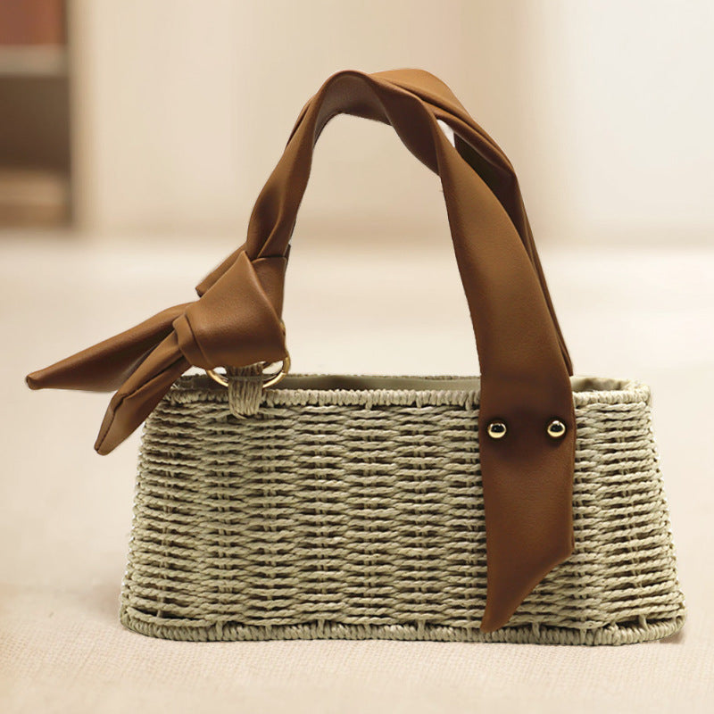 Trapezoidal Mobile Straw Fashion Female Woven Handbags