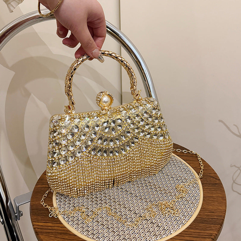 Fashion Rhinestone Western Style Chain Tassel Women's Shoulder Bag