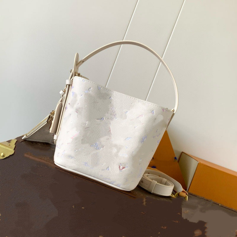 White Gradient Color Cowhide Dyed Elegant Women's Shoulder Bag