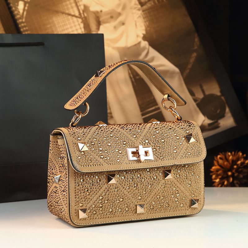 Women's Rhinestone Rivet Chain Fashion Portable Dinner Small Square Bags