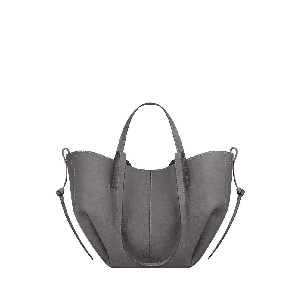 Women's French Wings Style Cowhide Large Capacity Totes Pleated Portable Bags