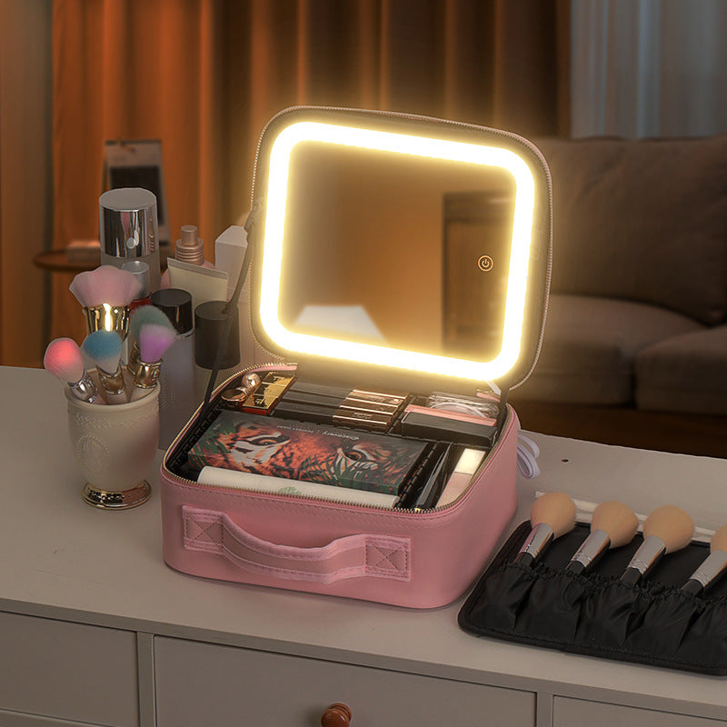 Portable Large Capacity Professional Fixing With Light Makeup Bag