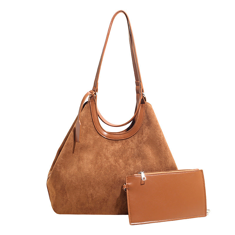 Women's Suede Large Capacity Underarm Retro Mother Bucket Bags