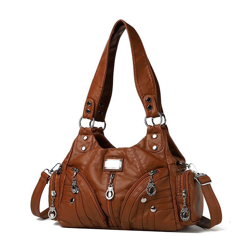 Women's Soft Leather Washed Fashion Trendy Women's Handbag