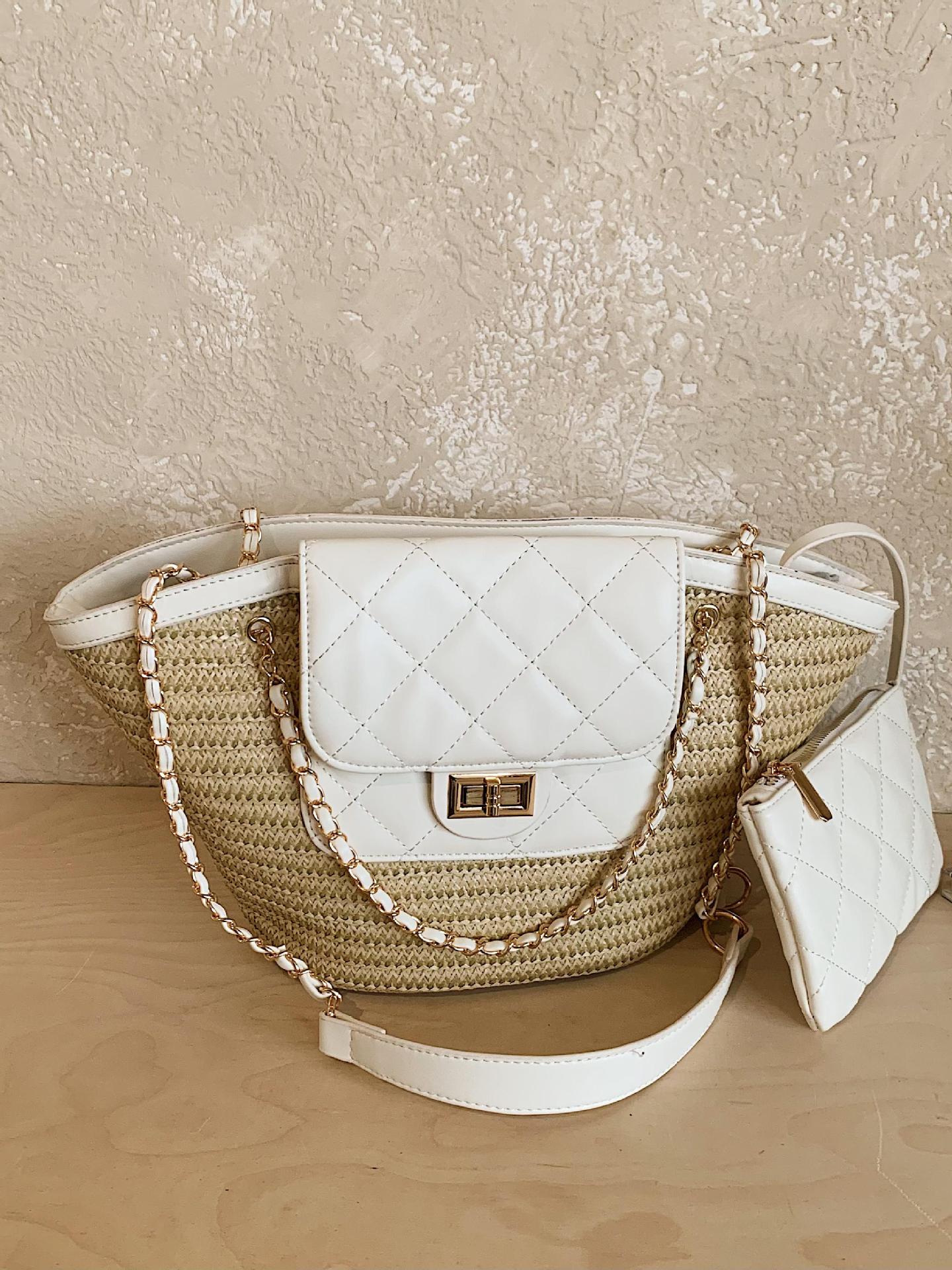 Women's Summer Popular Super Classic Style Woven Seaside Play Rhombus Bucket Bag