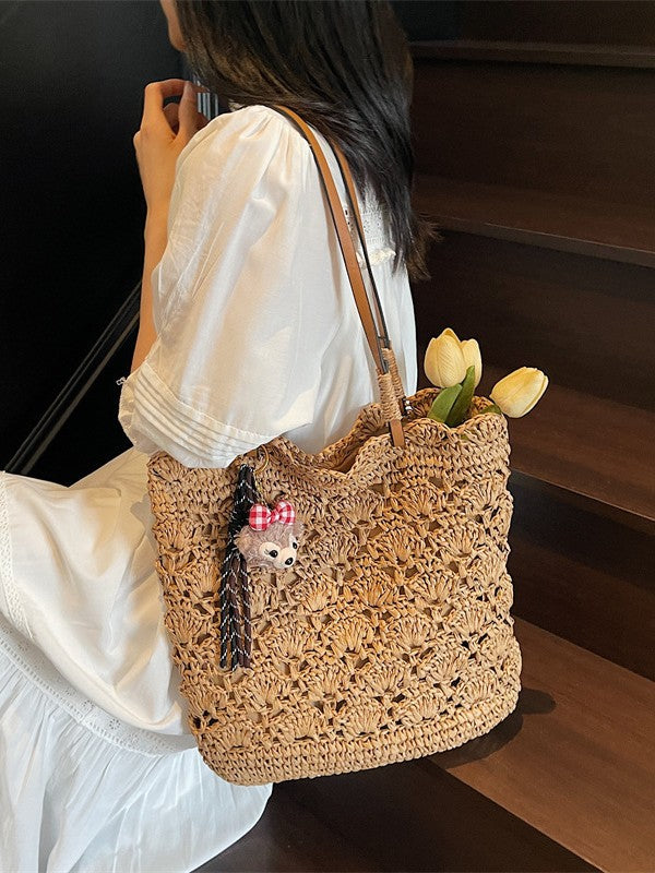 Women's Simple Niche Crocheted Woven Artistic Portable Seaside Women's Shoulder Bag