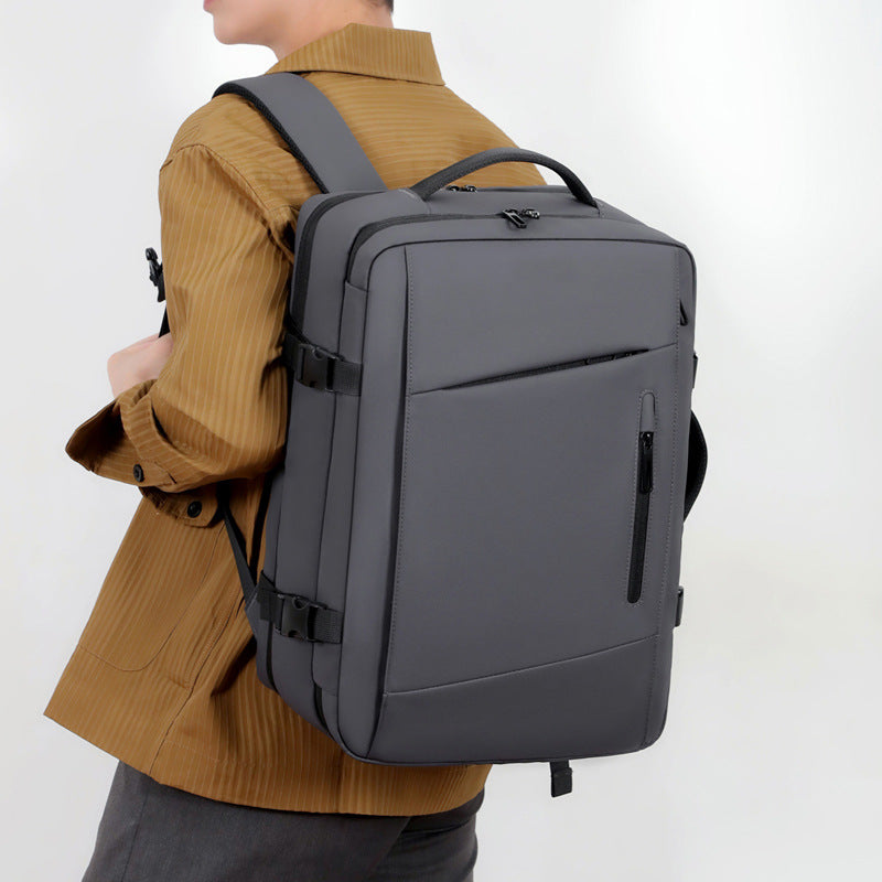Men's Large Capacity High-grade Leather Expansion Vacuum Compression Business Backpack