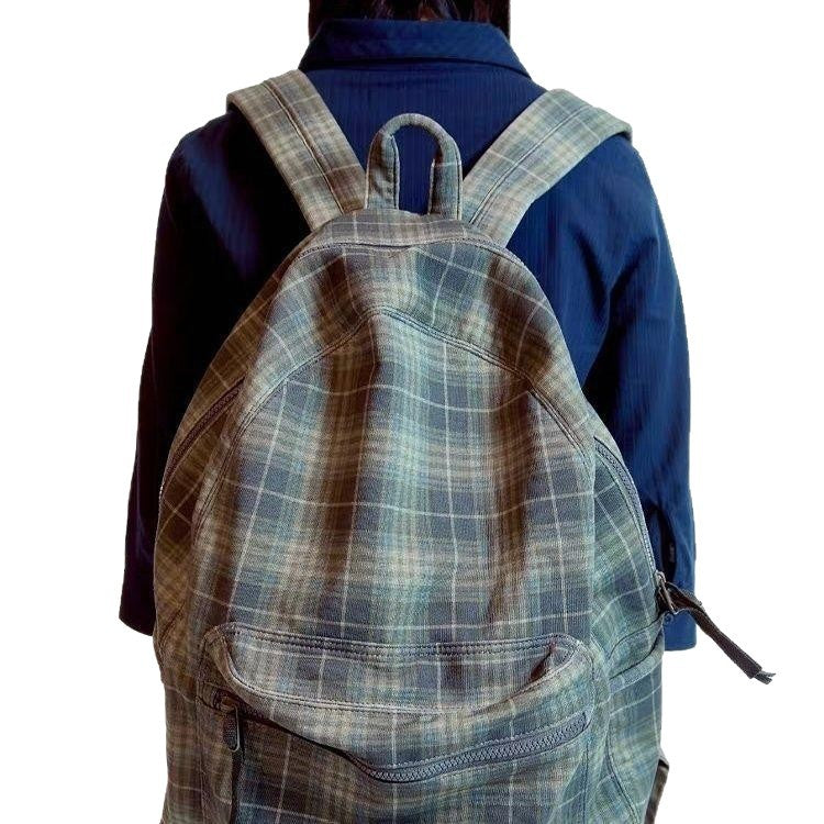 Women's & Men's Spring Style Retro Plaid Large Capacity Leisure Backpack