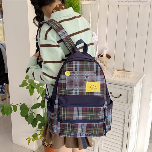 Durable Unique Plaid Fashion Junior Learning Leisure Backpack