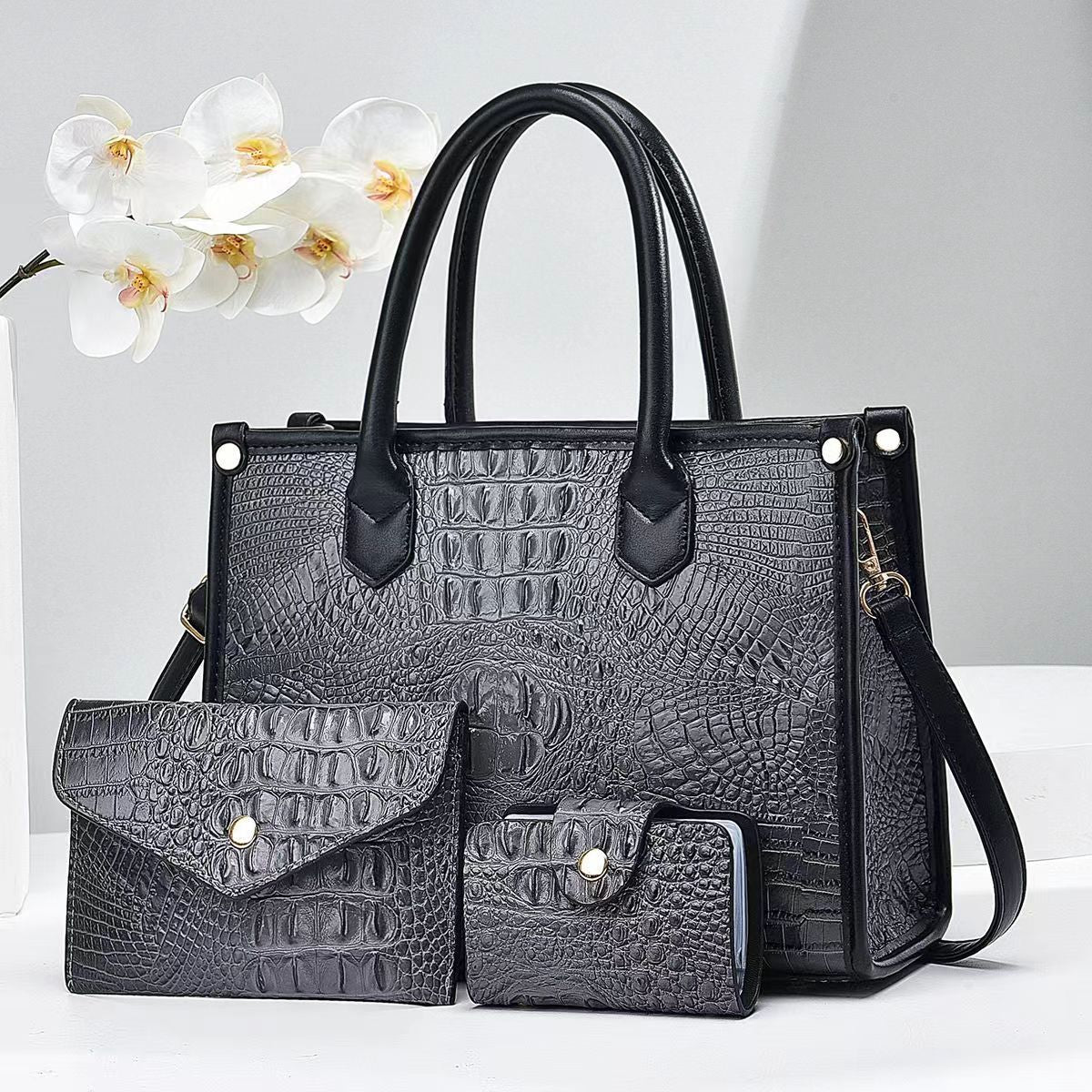 Women's Large Capacity Crocodile Pattern Portable Retro Bags