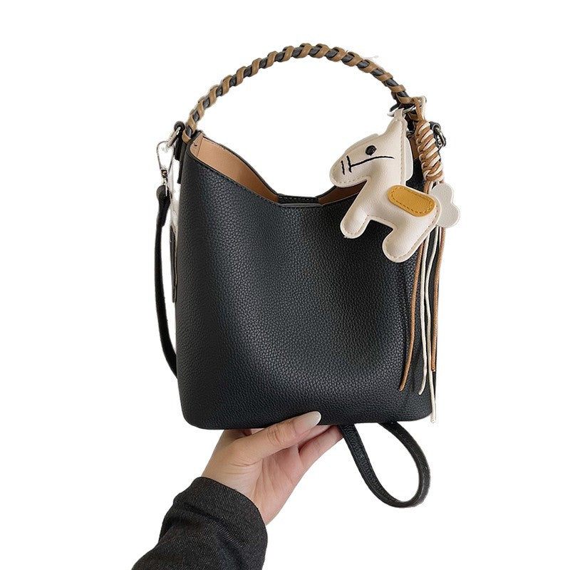 Women's Korean Style Urban Simple Large Capacity Textured Bucket Bags