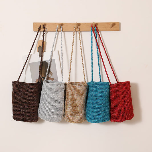 Korean Style Fashion Bright Line Straw Pure Color Woven Bucket Bags