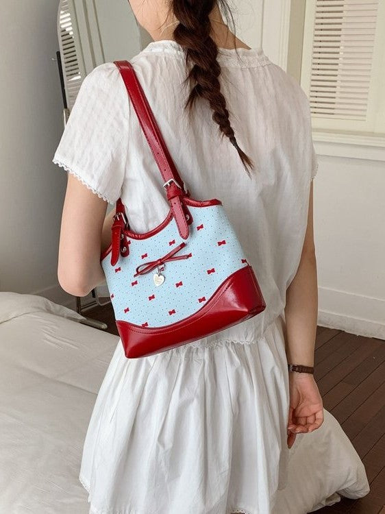 Women's Korean Style Sweet Bow Design Cute Polka Shoulder Bags