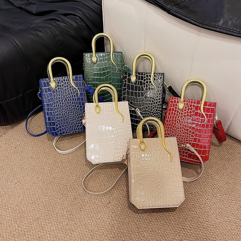 Women's Crocodile Pattern Gold Snake Portable Retro Women's Shoulder Bag