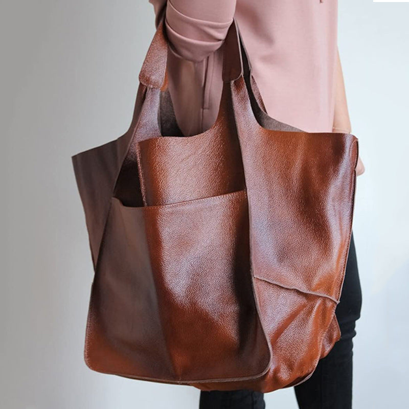 Women's Retro Simple Big Soft Leather Large Capacity Bags