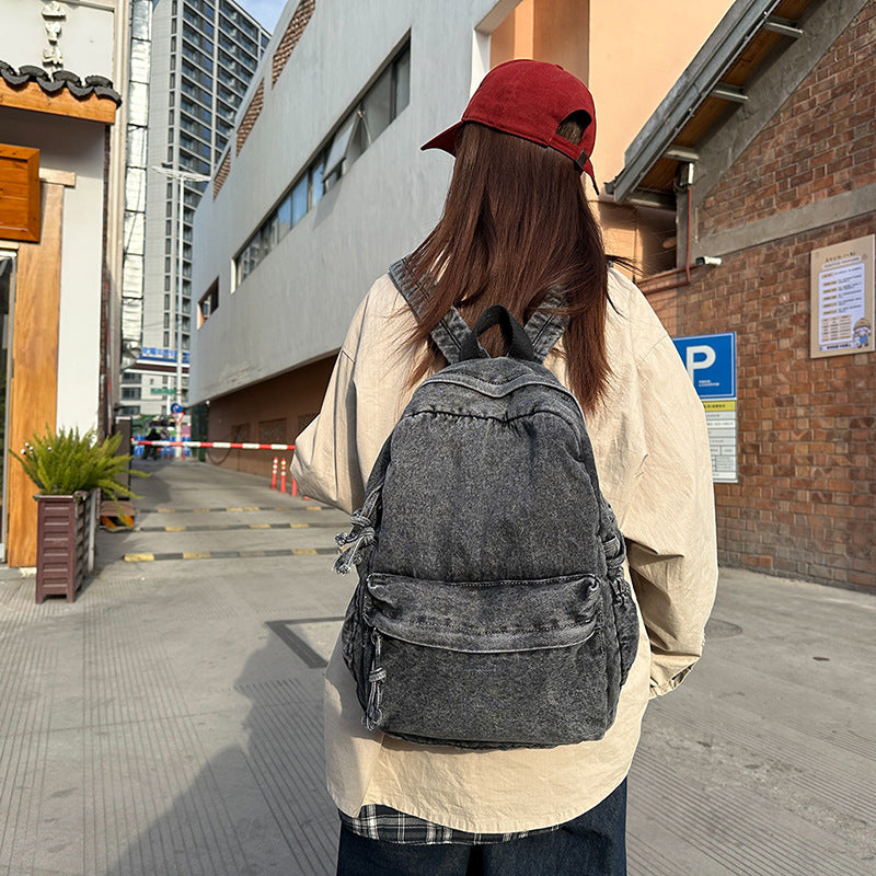 Retro Easy Matching Large Capacity Denim Female Class Camp Leisure Backpack