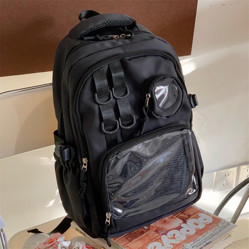 Style College Transparent Solid Color Bar Cartoon Junior Senior Leisure Backpack