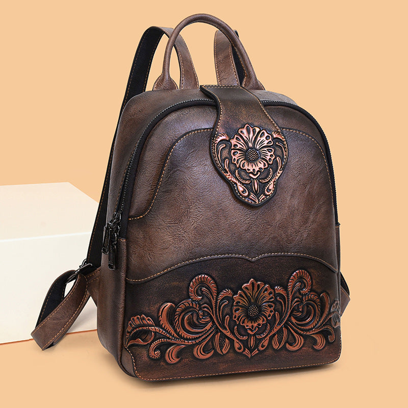 Women's Retro Embossed Stitching Large Capacity Burst Backpacks