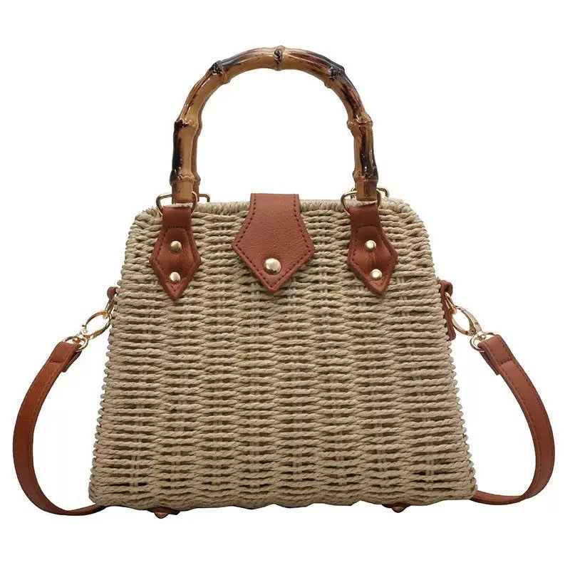 High-grade Straw Light Luxury Bamboo Portable Hand-woven Iron Shoulder Bags