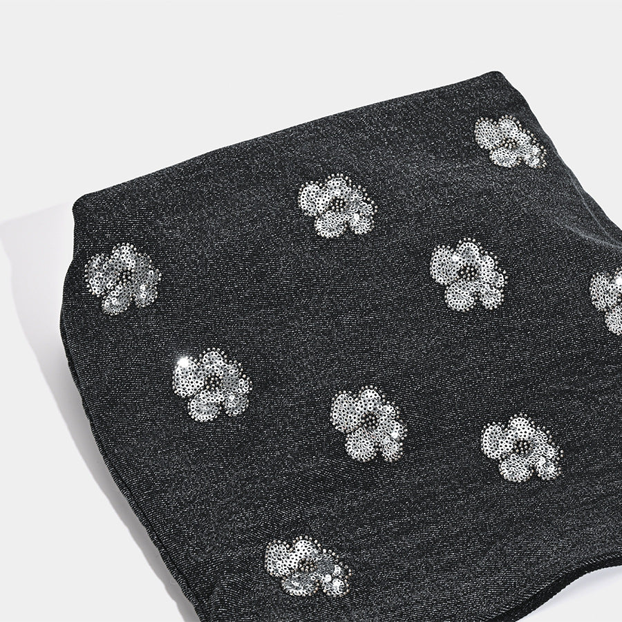 Women's Jean Simple Black Sequined Decorative Pleach Bags