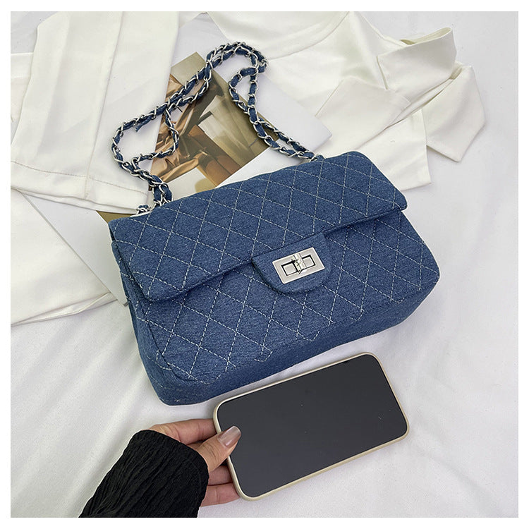 Women's Fashion Diamond Style Chain Denim Batch Bags
