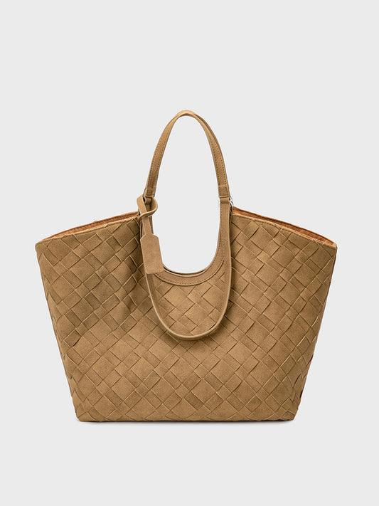 Women's Old Money Style Suede Autumn Large Capacity Woven Portable Tote Bag