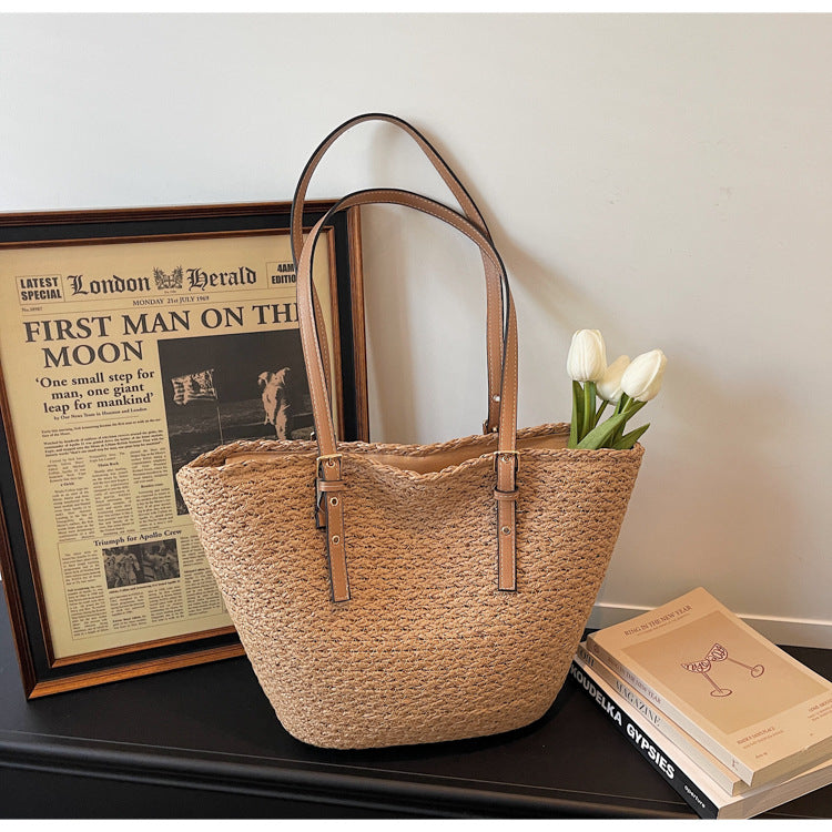 Women's Large Capacity Straw Underarm Shopping Basket Bags