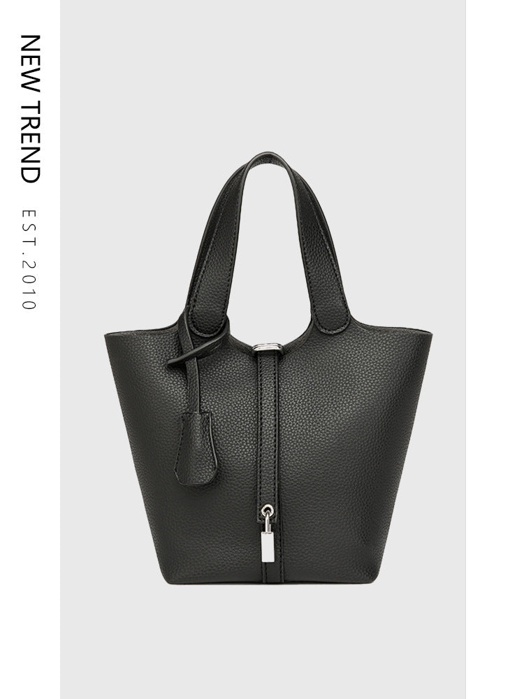 Simple High-grade Lychee Pattern Female Commute Bucket Bags