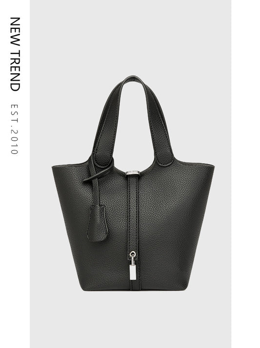 Simple High-grade Lychee Pattern Female Commute Bucket Bags