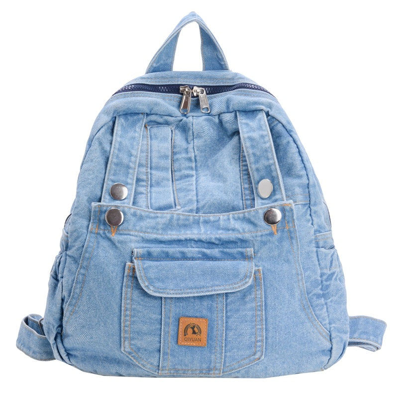 Washed Denim Korean Style Large Capacity Retro Backpacks