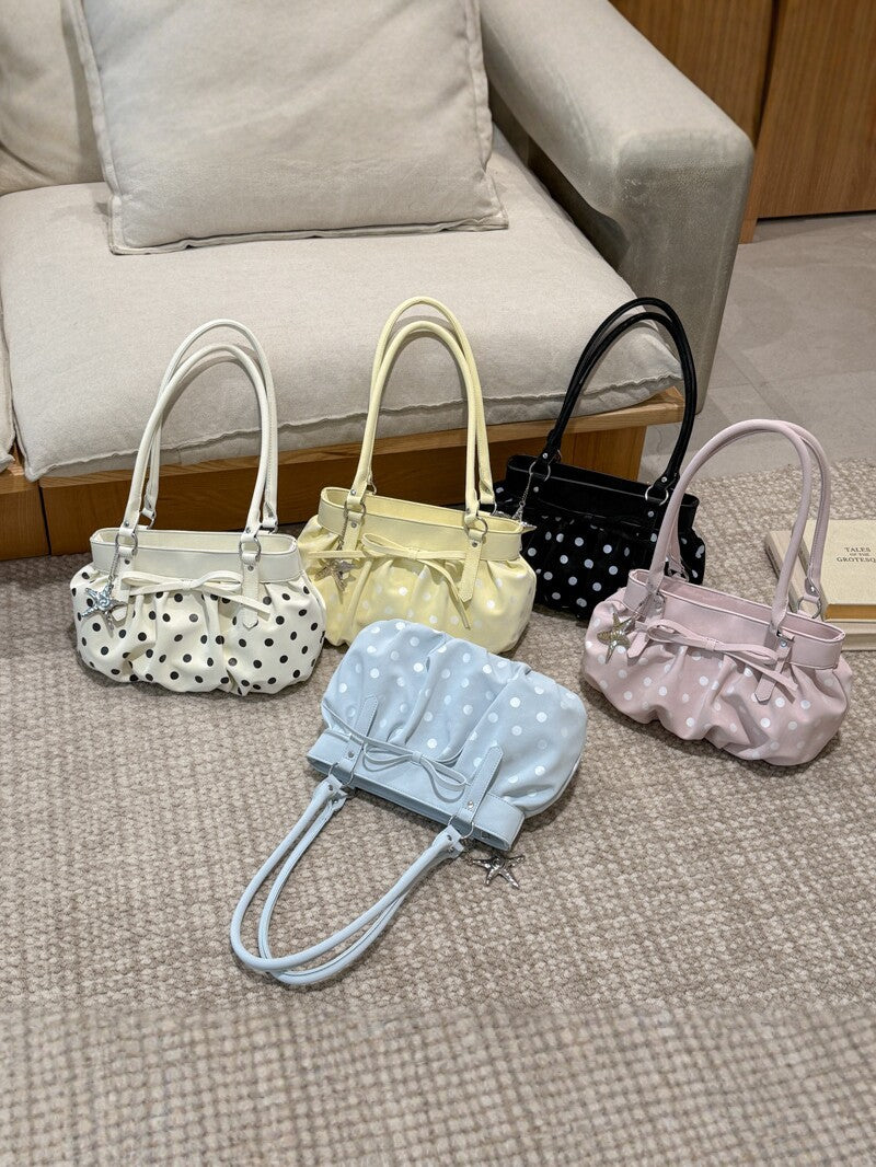 Women's Spring Korean Style Polka Dot Pleated Commute Shoulder Bags