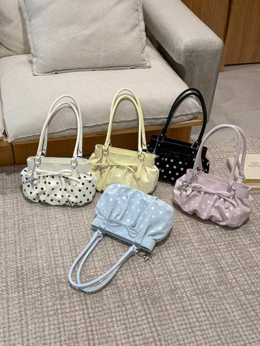 Women's Spring Korean Style Polka Dot Pleated Commute Shoulder Bags