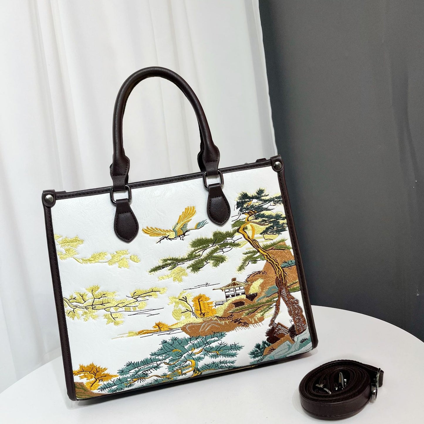 Embroidery Landscape Bridal Wedding Leisure Commute Tote Bags