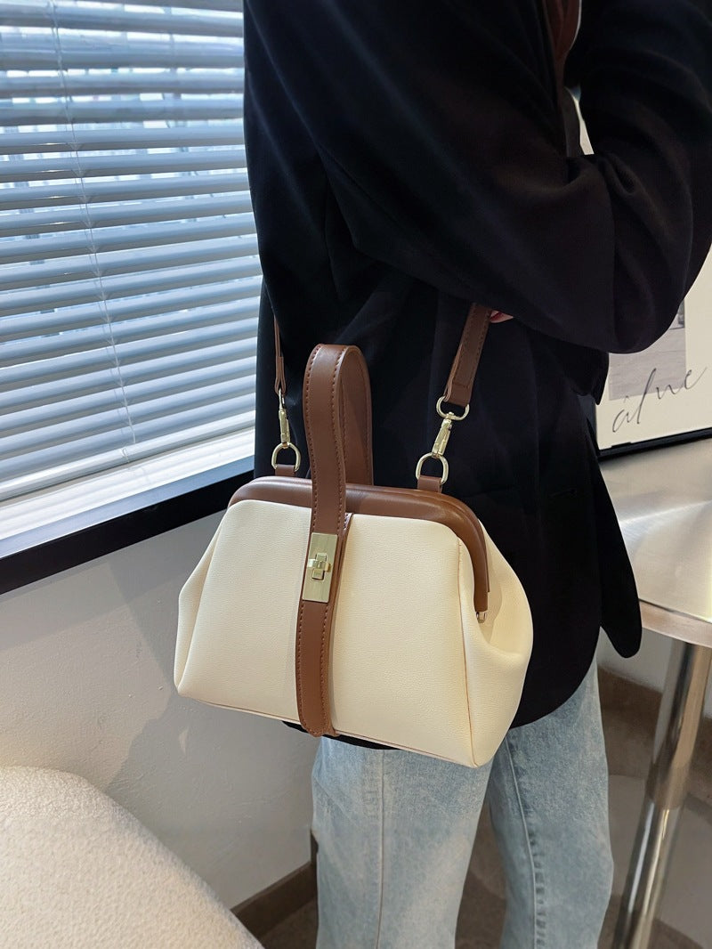 Shell Fashion Retro Clip Advanced Texture Contrast Color Western Women's Shoulder Bag