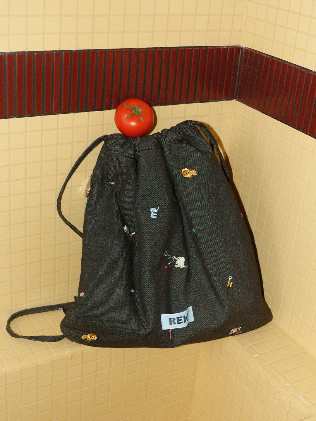 Forest Party Funny Embroidery Denim Drawstring Backpacks