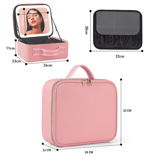 Cosmetics Storage Waterproof Leather Mirror With Light Makeup Bag