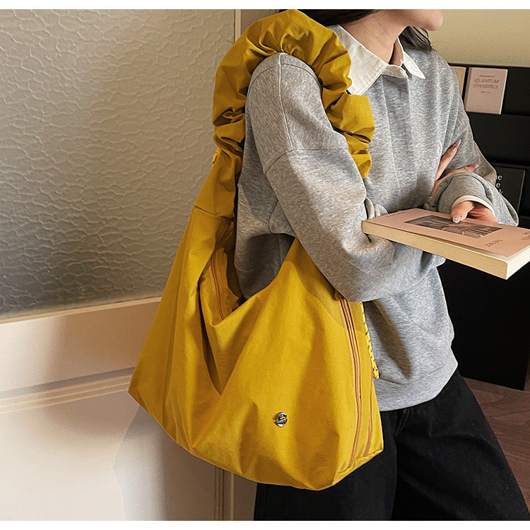 Women's Drawstring Design Solid Color Simple Large Capacity Women's Shoulder Bag