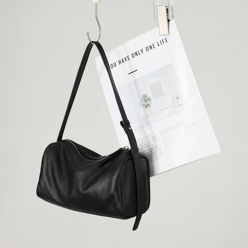 Women's First Layer Soft Cowhide Boston Style Pillow Genuine Women's Shoulder Bag