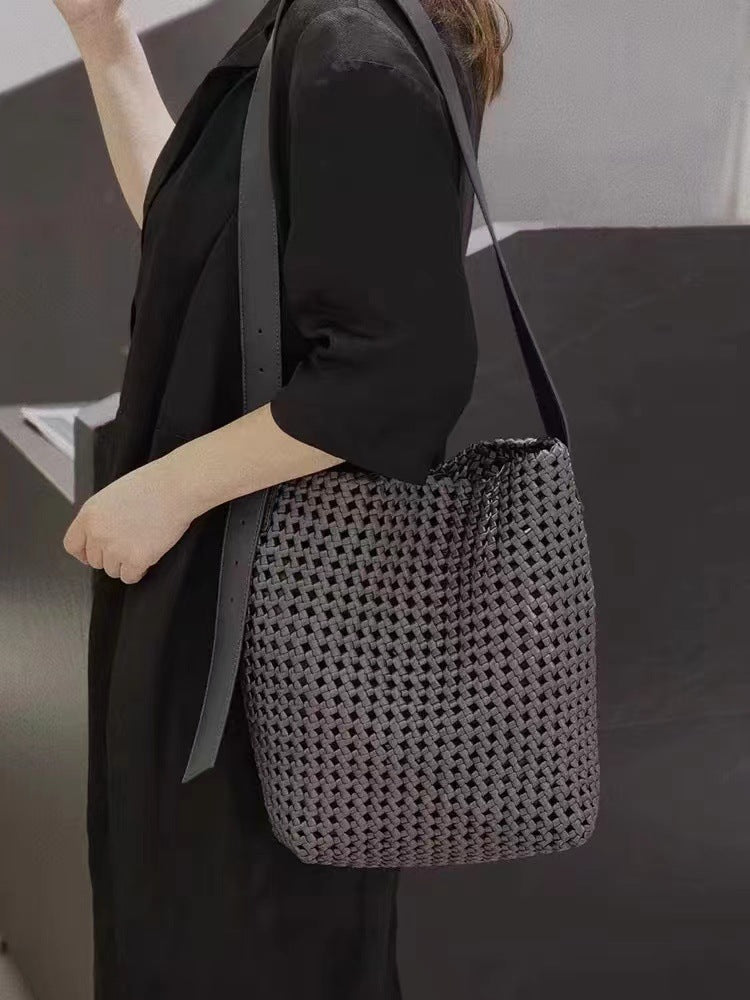 Nylon Cloth Woven Large Capacity Hollow Wide Bucket Bag