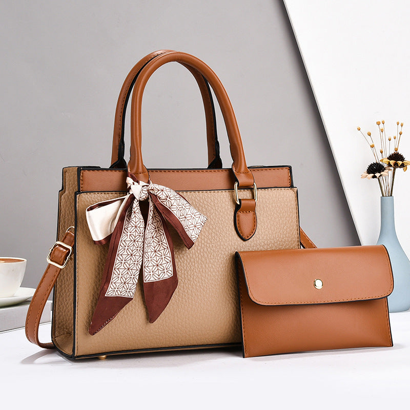 Women's Litchi Pattern Mother Two-piece Set Large Women's Handbag