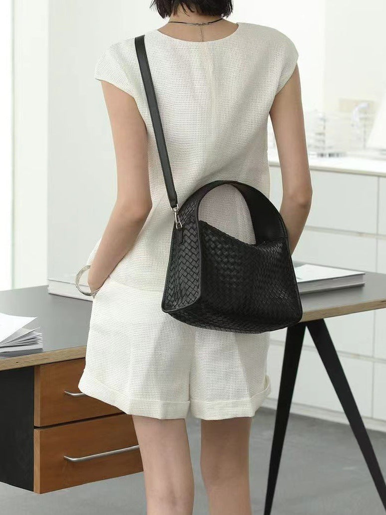 Early Spring Sheepskin Triangle French Texture Loose Woven Genuine Leather Women's Handbag