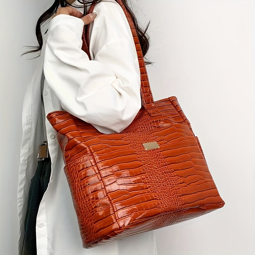 Classic Crocodile Leather Versatile Large Capacity Handbags