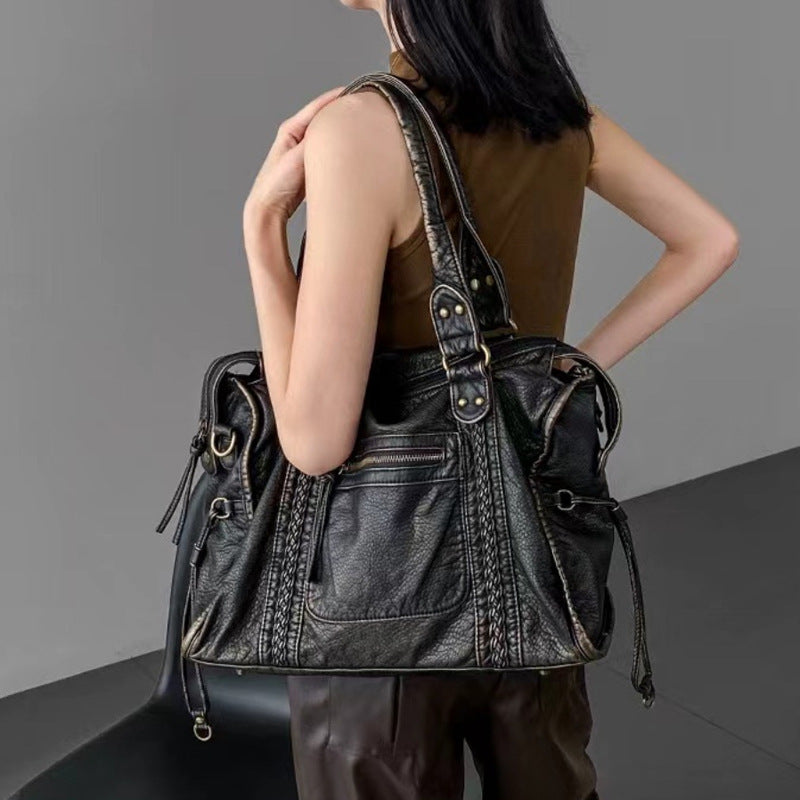 Women's Korean Washed Leather Soft Retro Motorcycle Bags