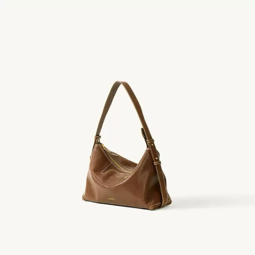 Women's Tracking Series Light Carpetbag Vegetable Tanning Leather Commuter Dumpling Underarm Bag