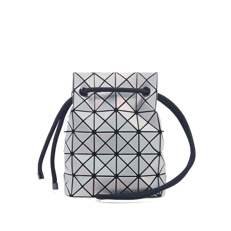 Women's House Drawstring Geometric Cutting Piece Type Large Bucket Bag