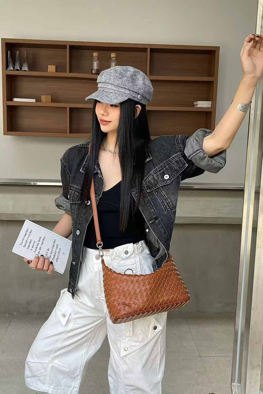Women's Genuine Leather Soft Woven Lunch Box High-grade Underarm Bag