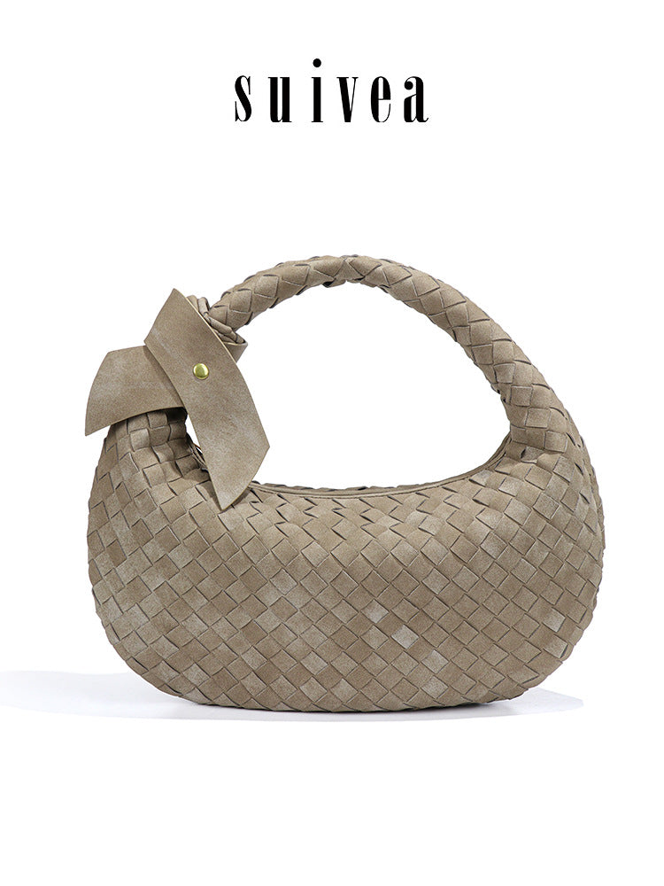 Suede Dumpling Hand-woven Knotted Clutch High-grade Underarm Bag