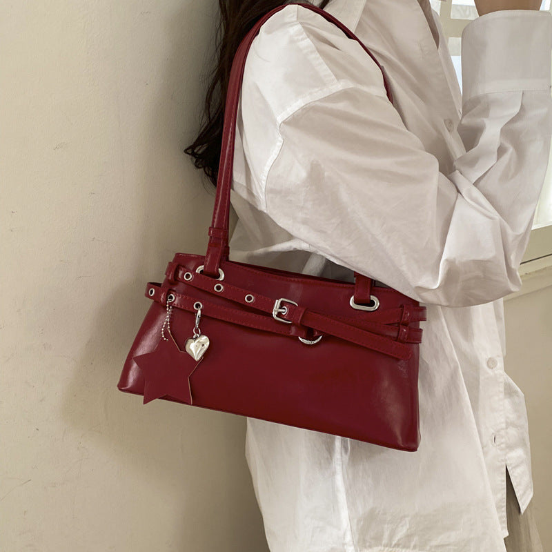 Women's Retro Red One Niche Portable Baguette Underarm Bag